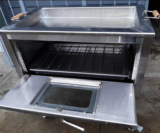 caja china y parrillas de acero inoxidable