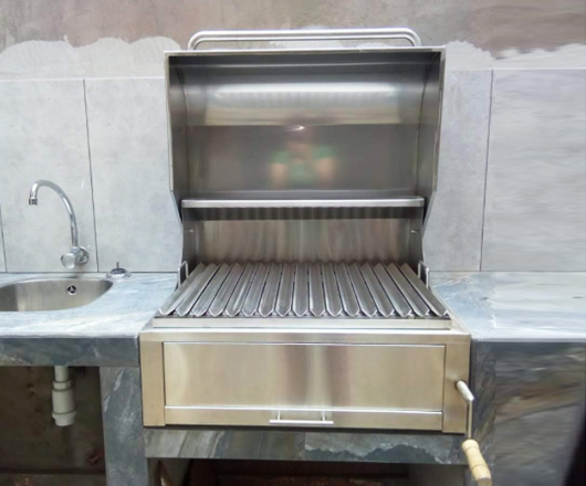 caja china y parrillas de acero inoxidable